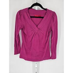 Elle Women's Pink Long Sleeve Wrap V-neck Casual Top Size S